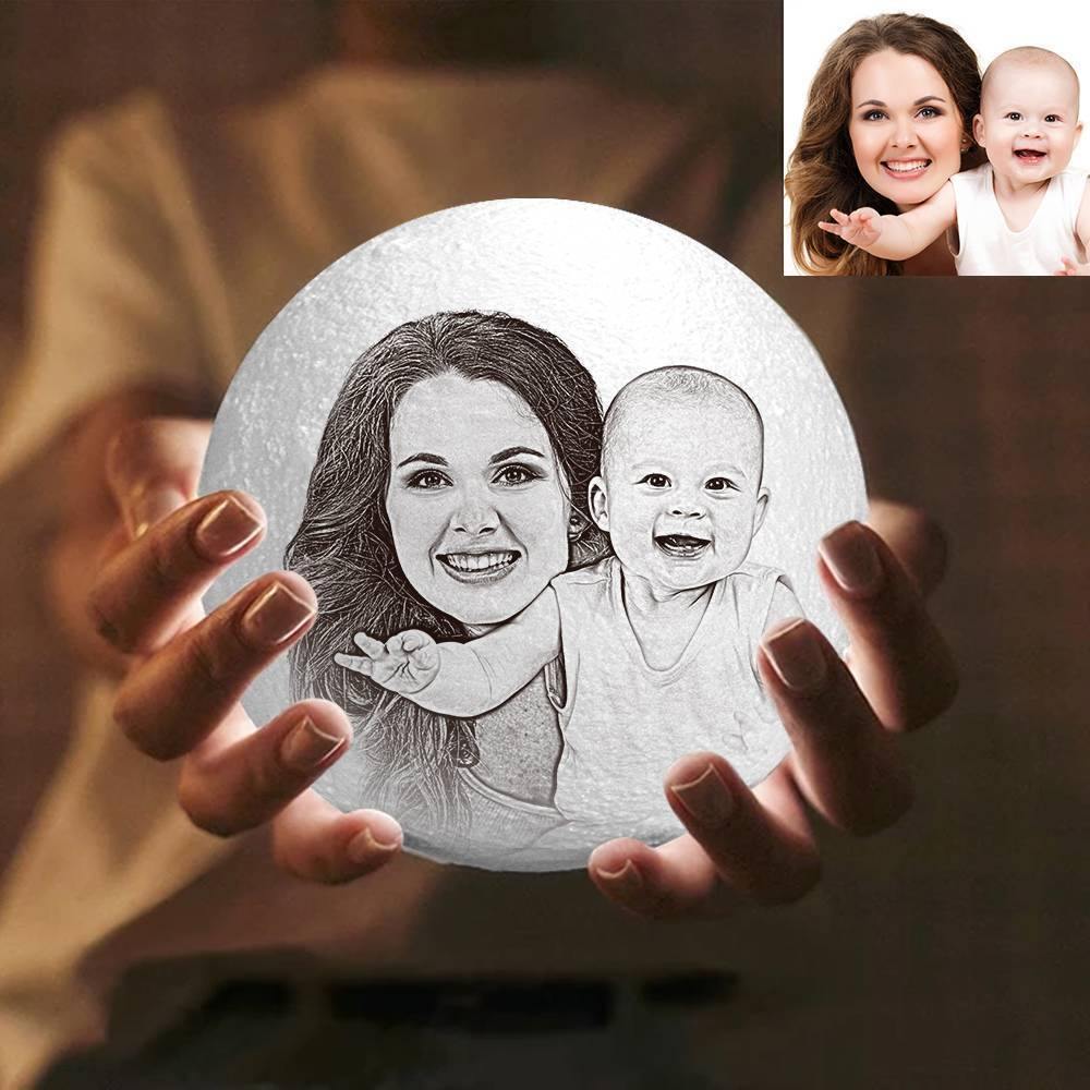 Photo Moon Lamp, Custom 3D Photo Light, For Mom - Touch Two Colors(10-20cm) - soufeelus