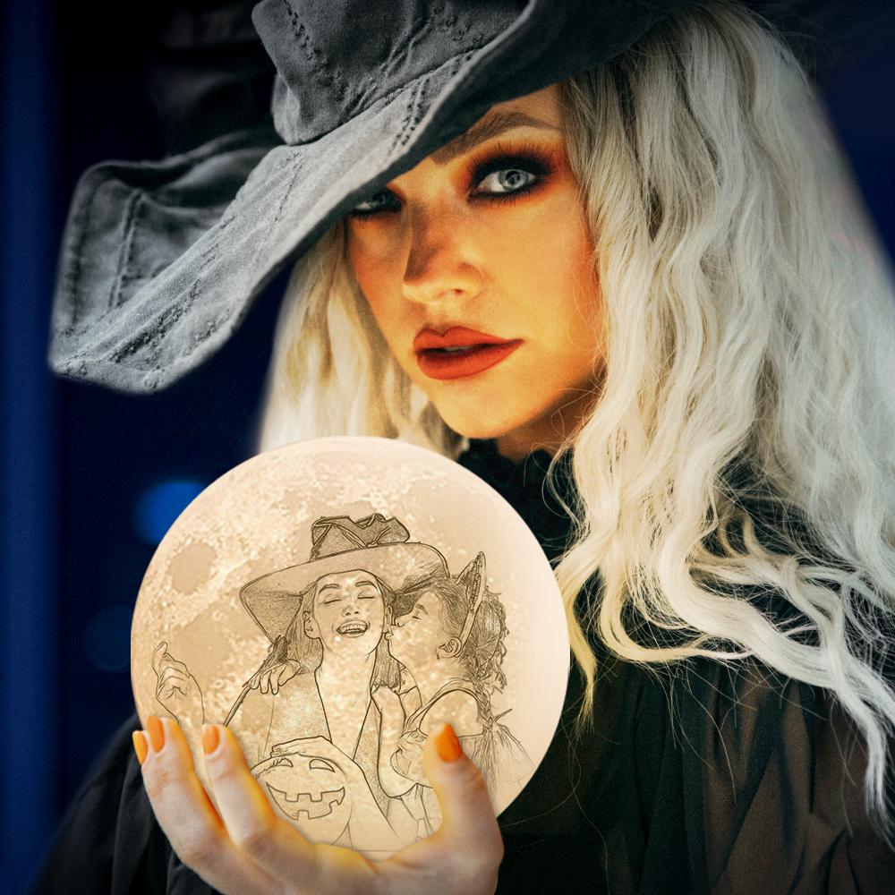 Magic Halloween 3D Printing Moon Light Photo Engraved - Touch Two Colors（10-20cm）