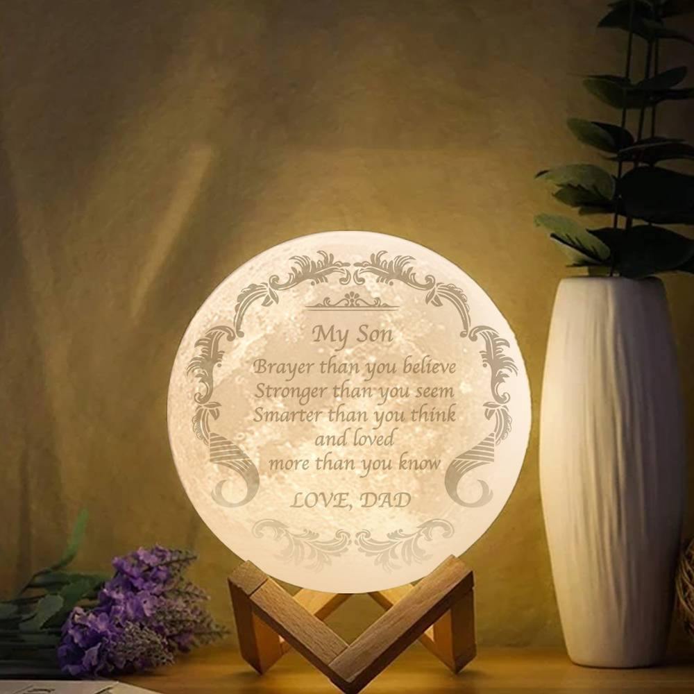 Engraved Moon Lamp, Custom 3D Moon Lamp Best Gift - Touch Two Colors 15cm-20cm Available - soufeelus