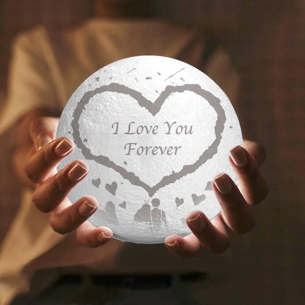 Engraved Moon Lamp, Custom 3D Moon Lamp Keepsake Gift - Touch Two Colors 15cm-20cm Available - soufeelus