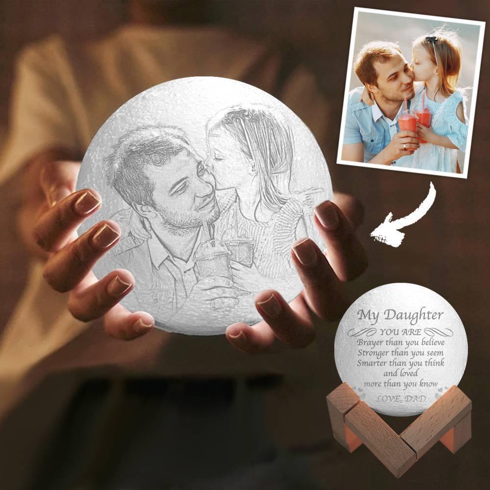 Photo Moon Lamp, Custom 3D Photo Light, Lamp Moon with Little Heart - Touch Two Colors 15cm-20cm Available - soufeelus