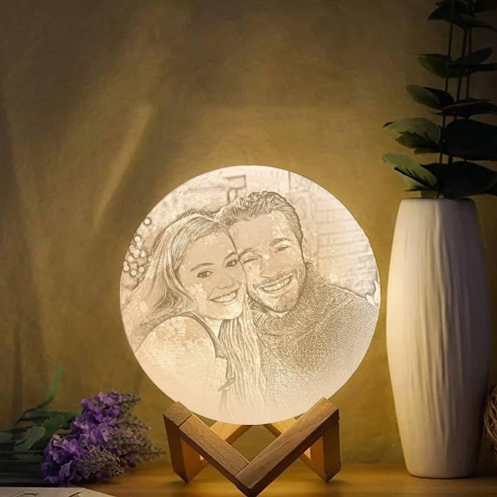 Photo Moon Lamp, Custom 3D Photo Light, Lamp Moon Couple's Gift - Touch Two Colors 15cm-20cm Available - soufeelus