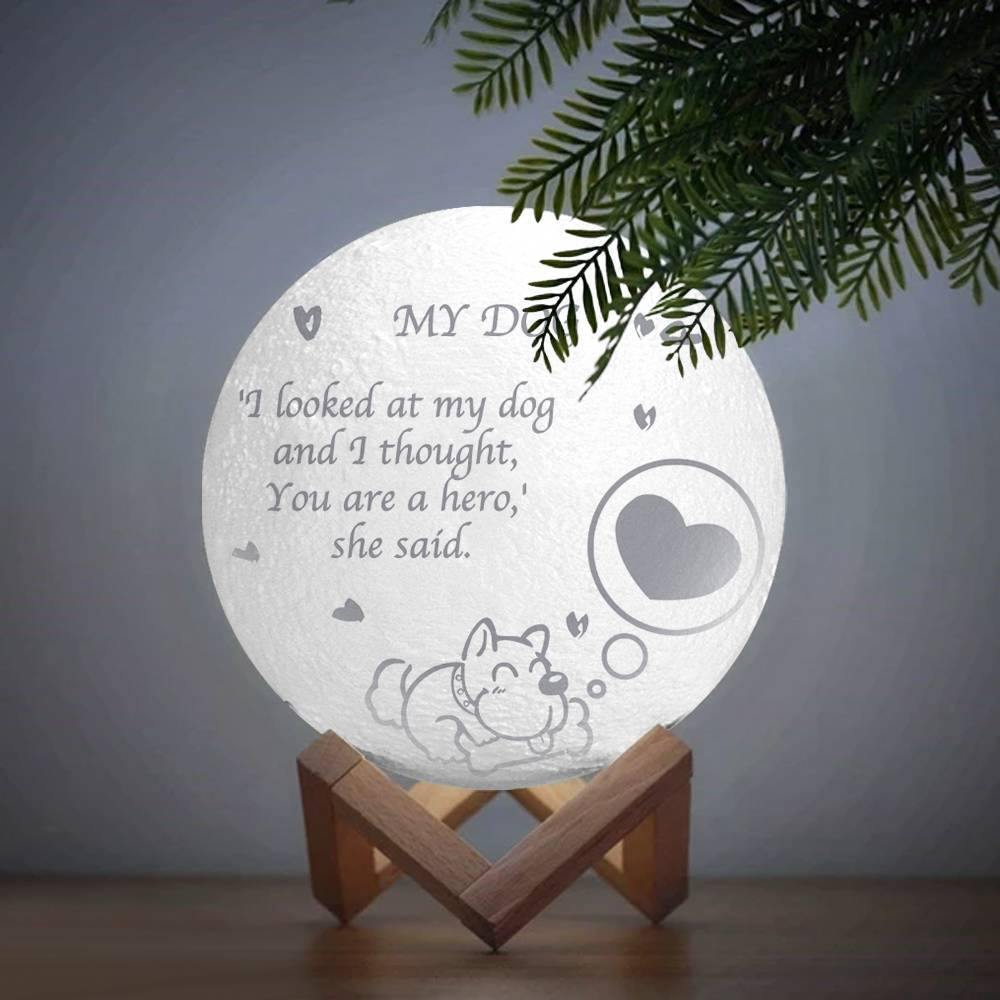 Photo Moon Lamp, Custom 3D Photo Light, Lamp Moon Cute Dog - Touch Two Colors 15cm-20cm Available - soufeelus