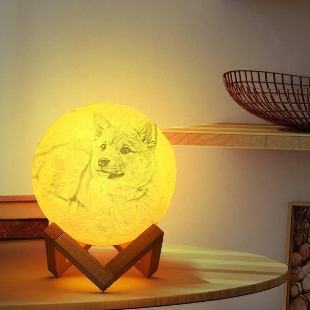 Photo Moon Lamp, Custom 3D Photo Light, Lamp Moon Cute Dog - Touch Two Colors 15cm-20cm Available - soufeelus