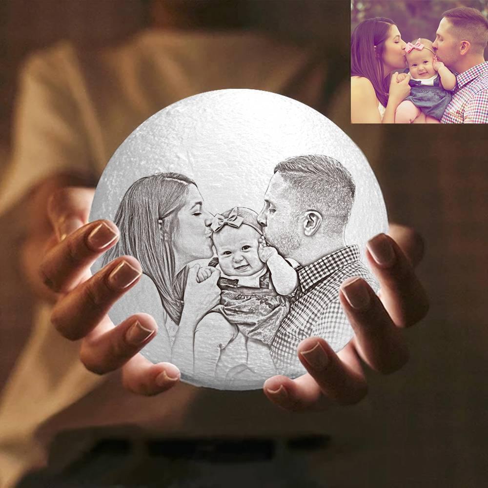 Photo Moon Lamp, Custom 3D Photo Light, Memorial Gift - Tap Three Colors 10-20cm Available - soufeelus