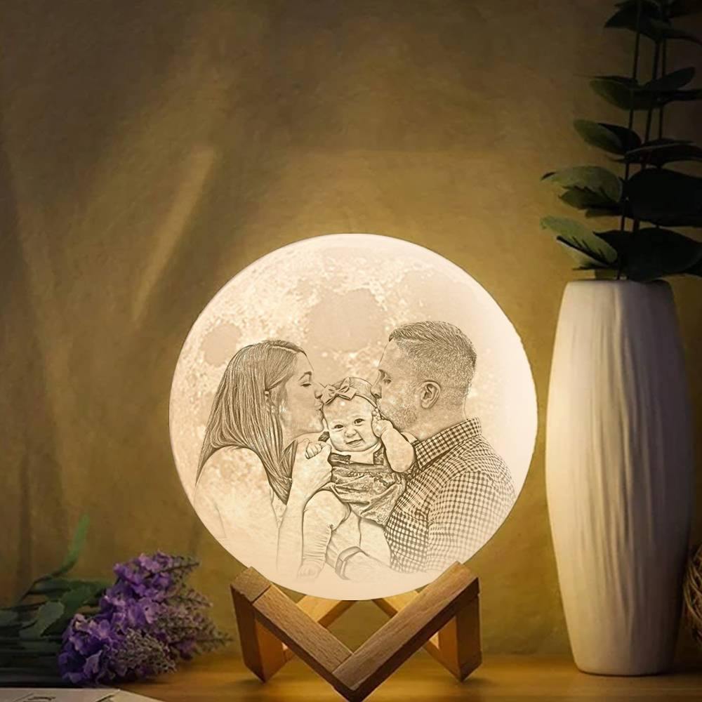 Photo Moon Lamp, Custom 3D Photo Light, Memorial Gift - Tap Three Colors 10-20cm Available - soufeelus