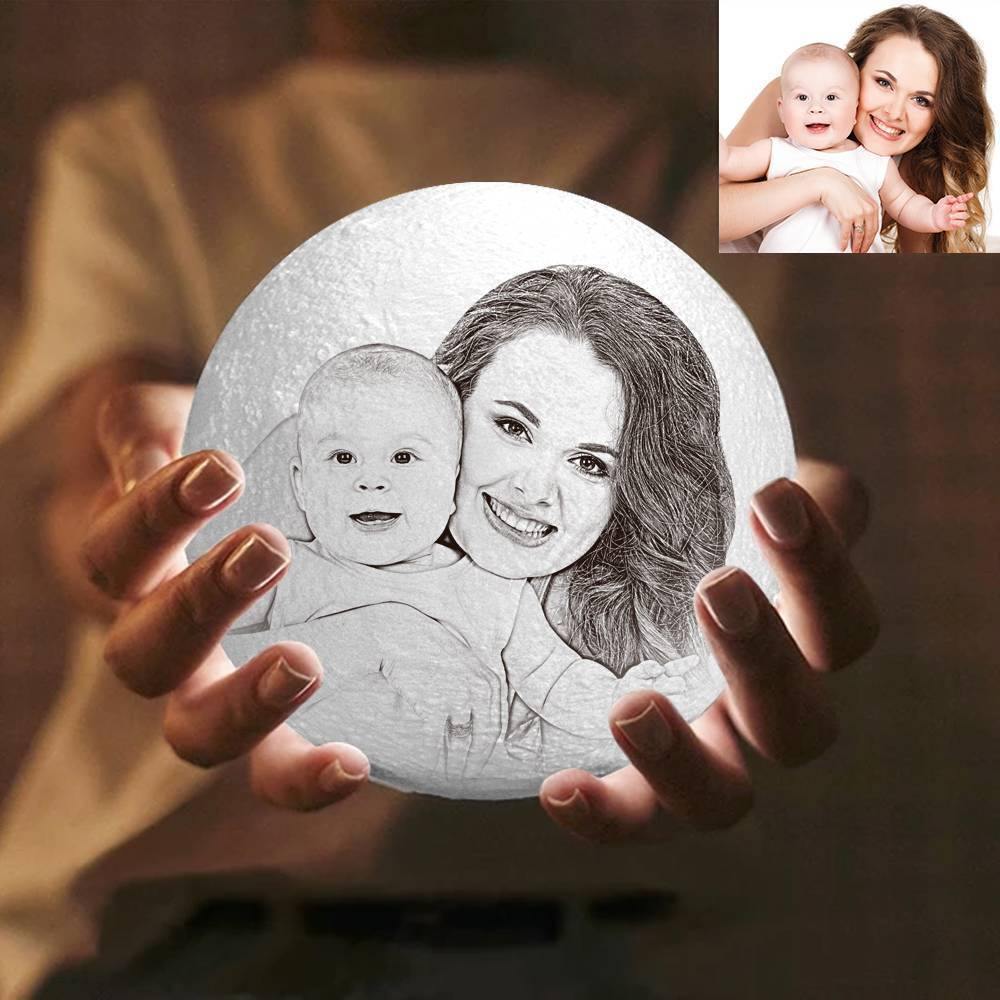 Photo Moon Lamp, Custom 3D Photo Light, Memorial Gift - Tap Three Colors 10-20cm Available - soufeelus