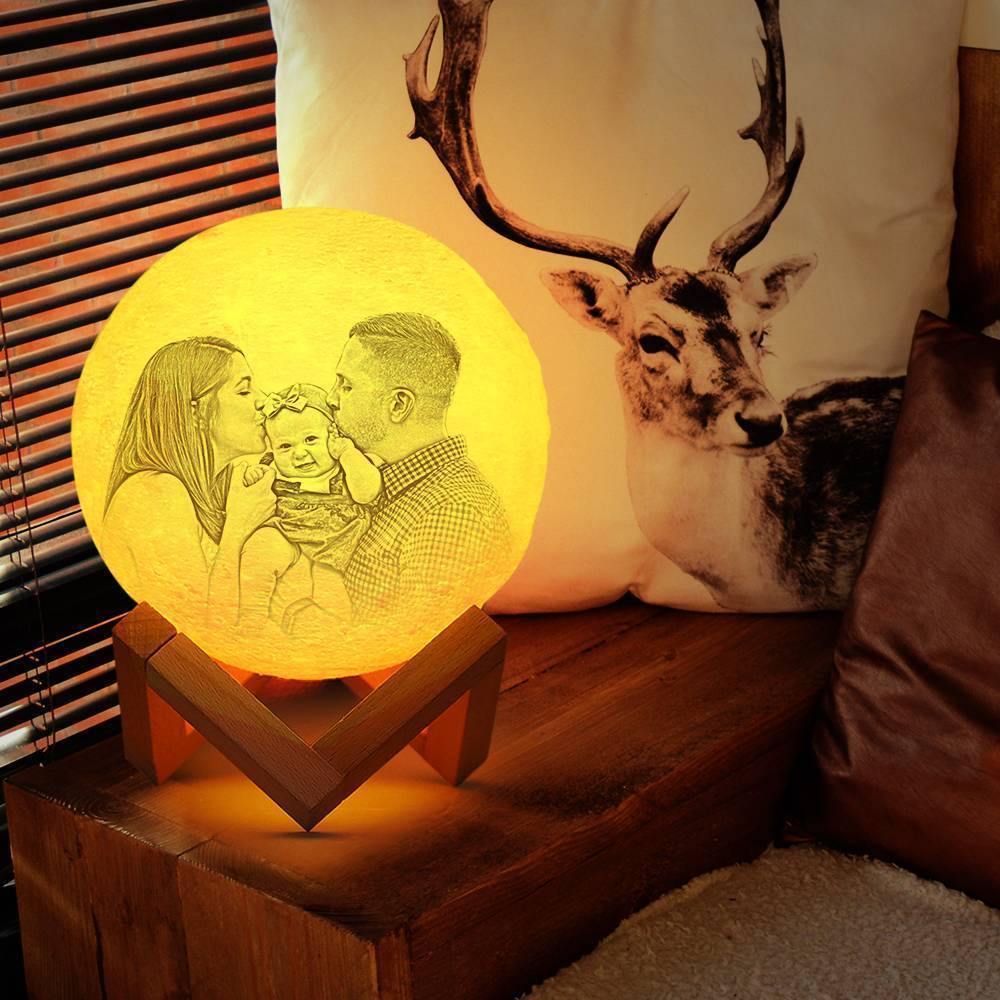 Photo Moon Lamp, Custom 3D Photo Light, Memorial Gift - Tap Three Colors 10-20cm Available - soufeelus