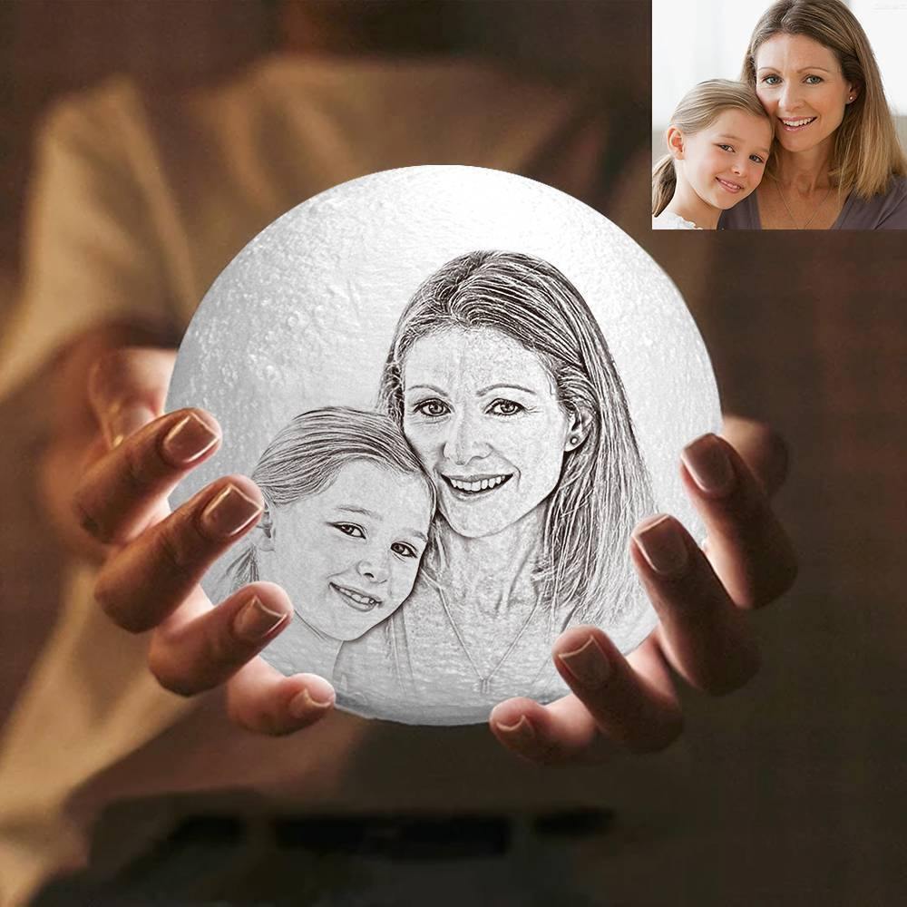 Photo Moon Lamp, Custom 3D Photo Light, For Mom - Tap Three Colors 10-20cm Available - soufeelus