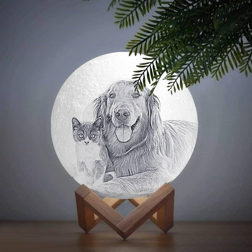 Photo Moon Lamp, Custom 3D Photo Light, Cute Pet - Tap Three Colors 10-20cm Available - soufeelus