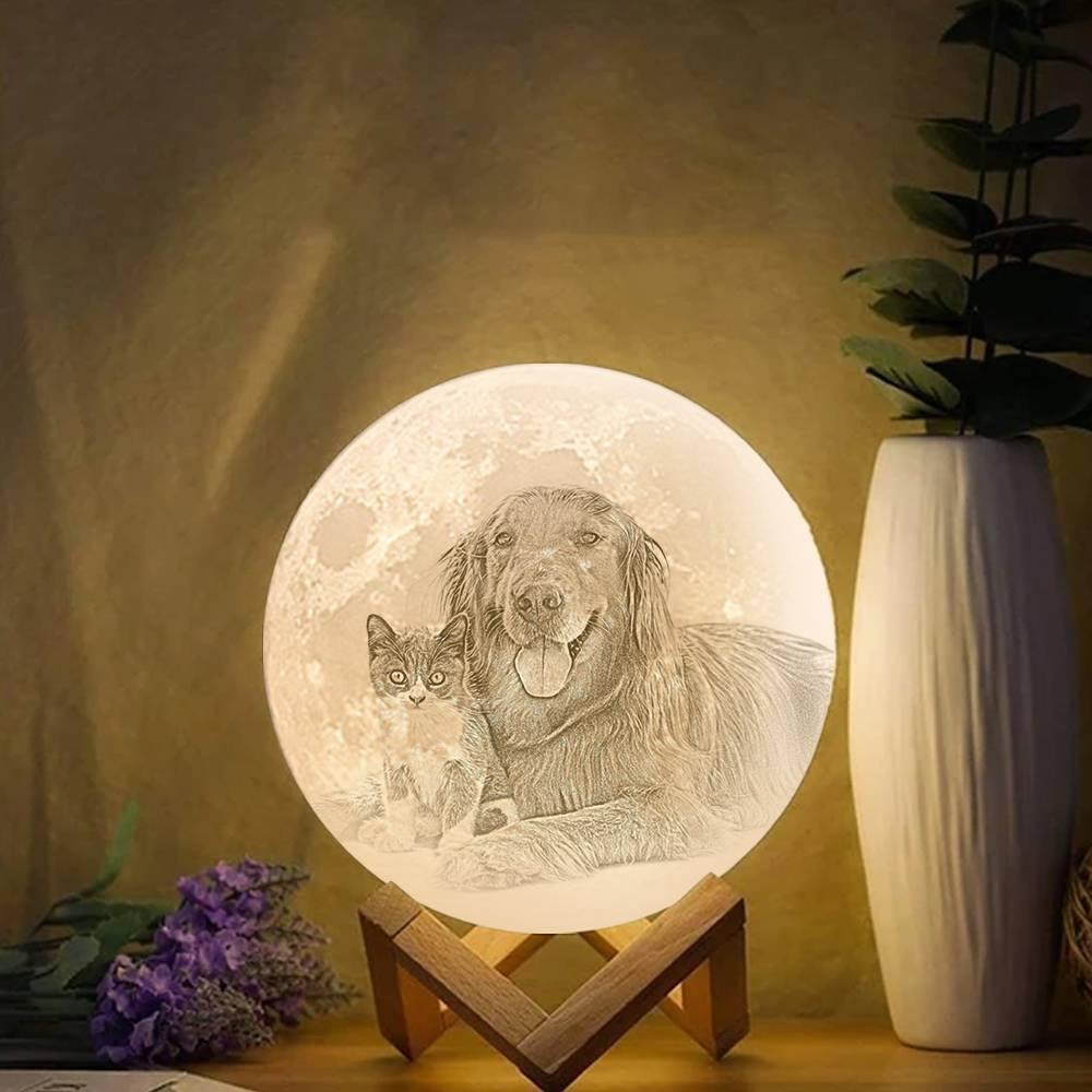 Photo Moon Lamp, Custom 3D Photo Light, Cute Pet - Tap Three Colors 10-20cm Available - soufeelus