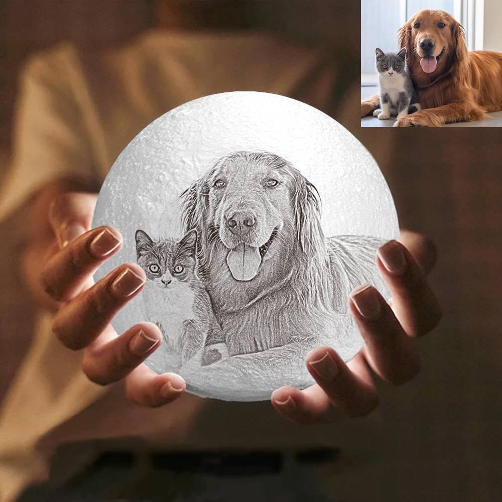 Photo Moon Lamp, Custom 3D Photo Light, Cute Pet My Little PUFF - Tap Three Colors（10-20cm）