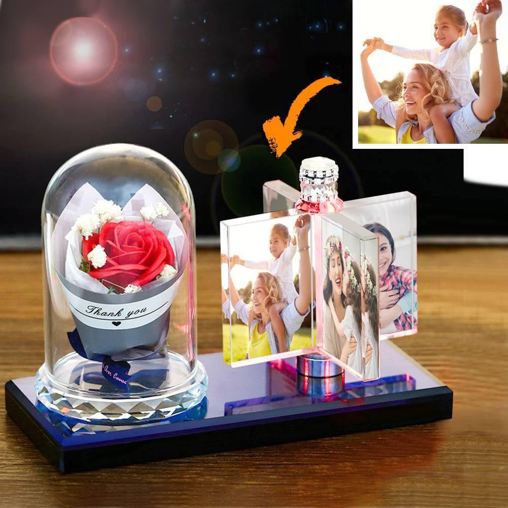 Custom Rotating Windmill Photo Frame Crystal Decor Gift with Romantic Flower - soufeelus