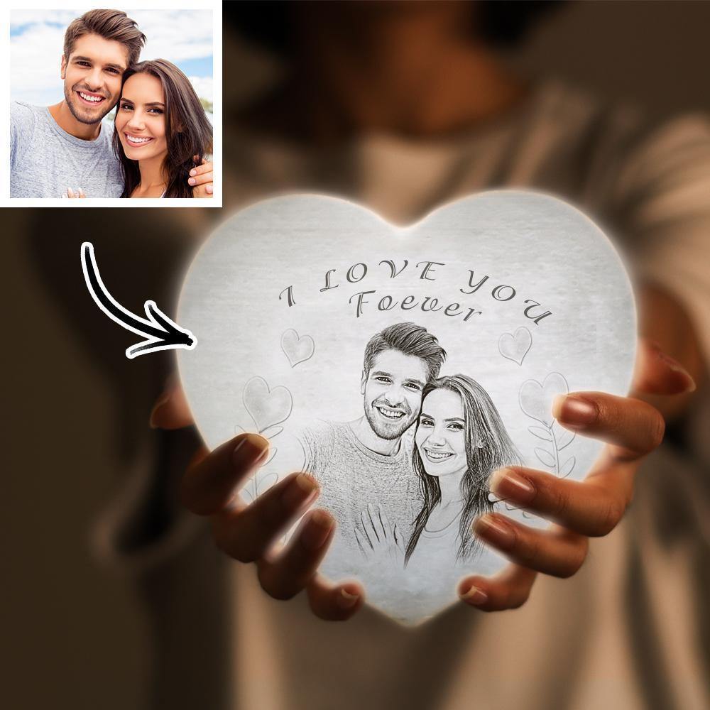 Photo Moon Lamp Custom 3D Photo Light Lamp Moon Heart Shape for Lover - Touch Three Colors 4.72inch 5.9inch Available - soufeelus