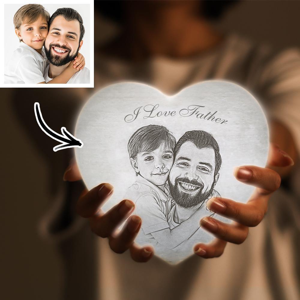 Photo Moon Lamp Custom 3D Photo Light Lamp Moon Heart Shape for Father - Touch Three Colors 4.72inch 5.9inch Available - soufeelus