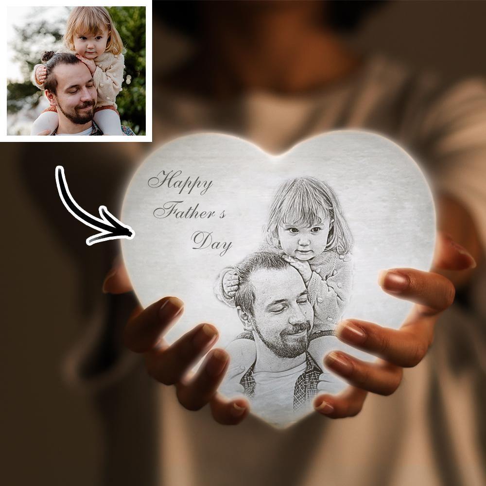 Photo Moon Lamp Custom 3D Photo Light Lamp Moon Heart Shape Gift for Father - Touch Three Colors 4.72inch 5.9inch Available - soufeelus
