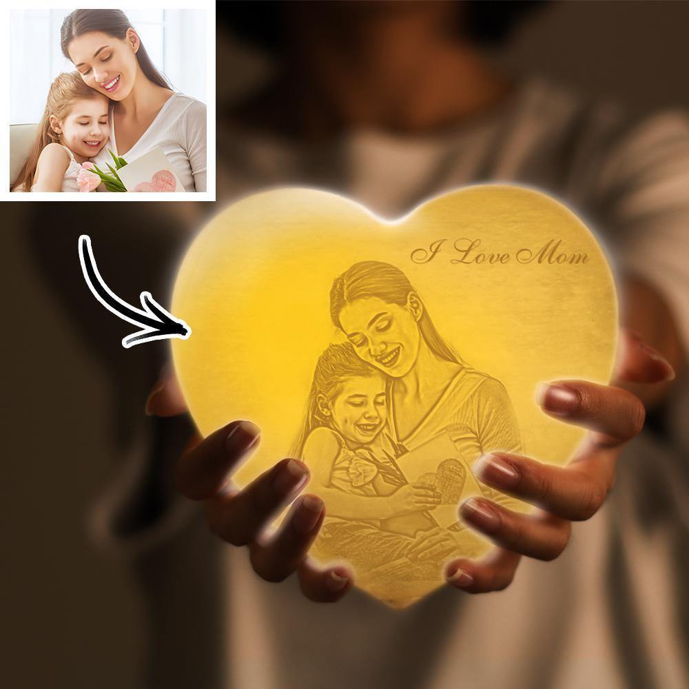 Photo Moon Lamp Custom 3D Photo Light Lamp Moon Heart Shape Gift for Mother - Touch Three Colors 4.72inch 5.9inch Available - soufeelus