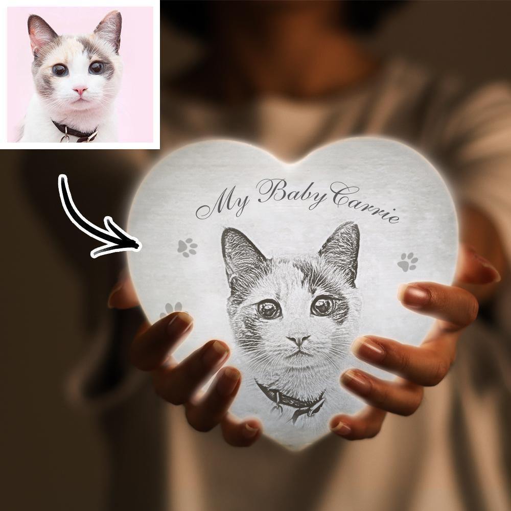 Photo Moon Lamp Custom 3D Photo Light Lamp Moon Heart Shape Cute Cats - Touch Three Colors 4.72inch 5.9inch Available - soufeelus