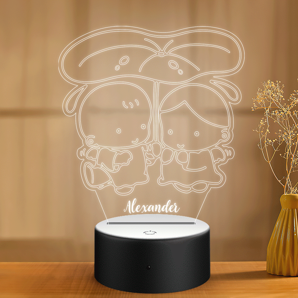 Personalized Acrylic Plaque Night Light with Two Kids Gift for Boyfriend Girfriend Valentine's Day -
