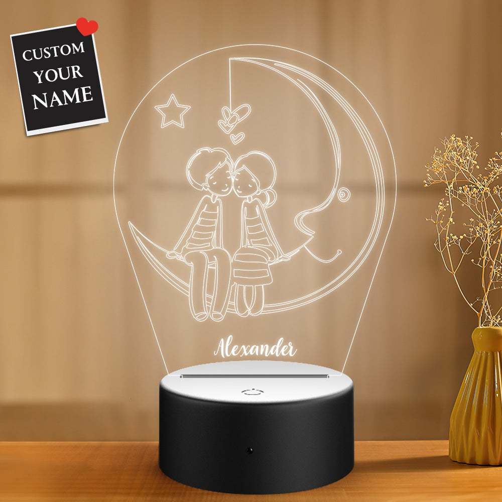 Custom Night Light Moon and Lover Gift for Boyfriend Girfriend Valentine's Day -