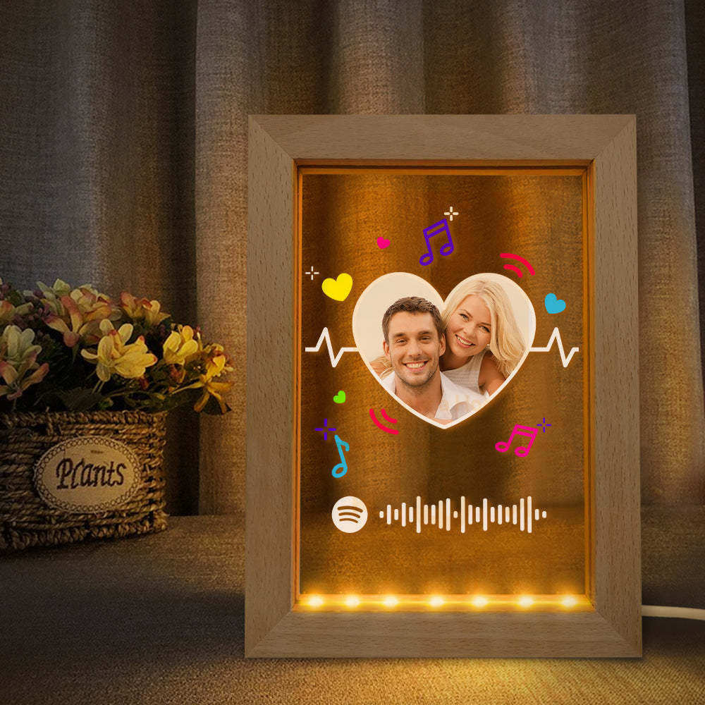 Custom Scannable Spotify Code Music Art Led Lamp Personalised Heart Picture Frame Nignt Light Gift - 