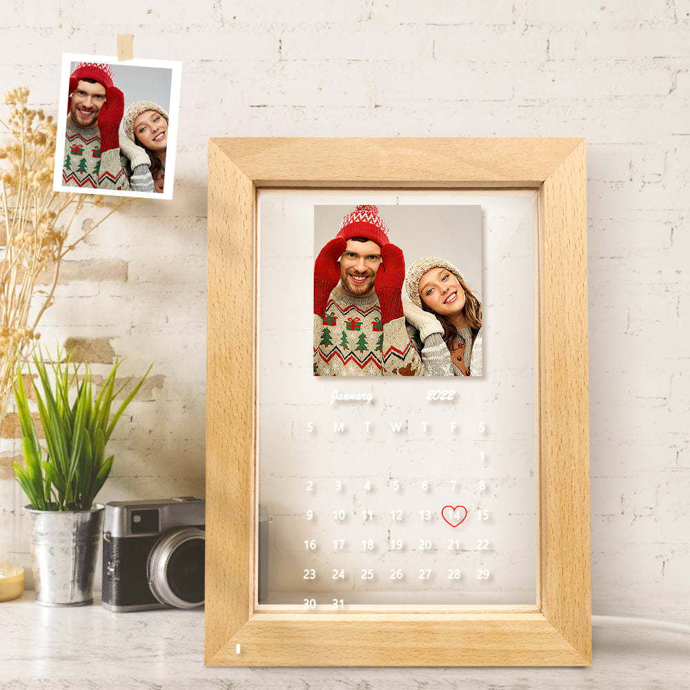Custom Photo Calendar Led Lamp Personalised Picture Frame Nignt Light Gift - 