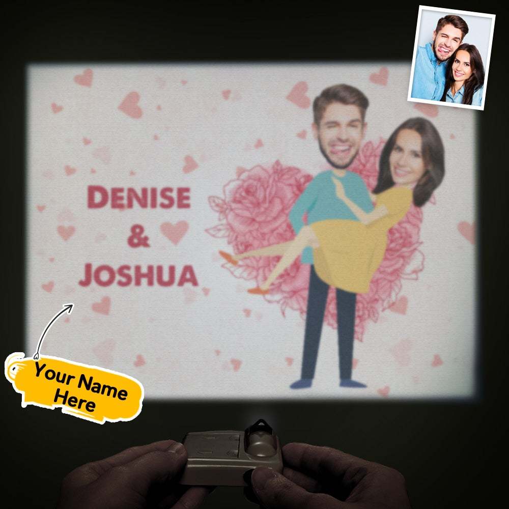 Custom Name Face Projector Lamp Romantic Pink Flower Home Party Decor Atmosphere Light Valentine's Day Gift -
