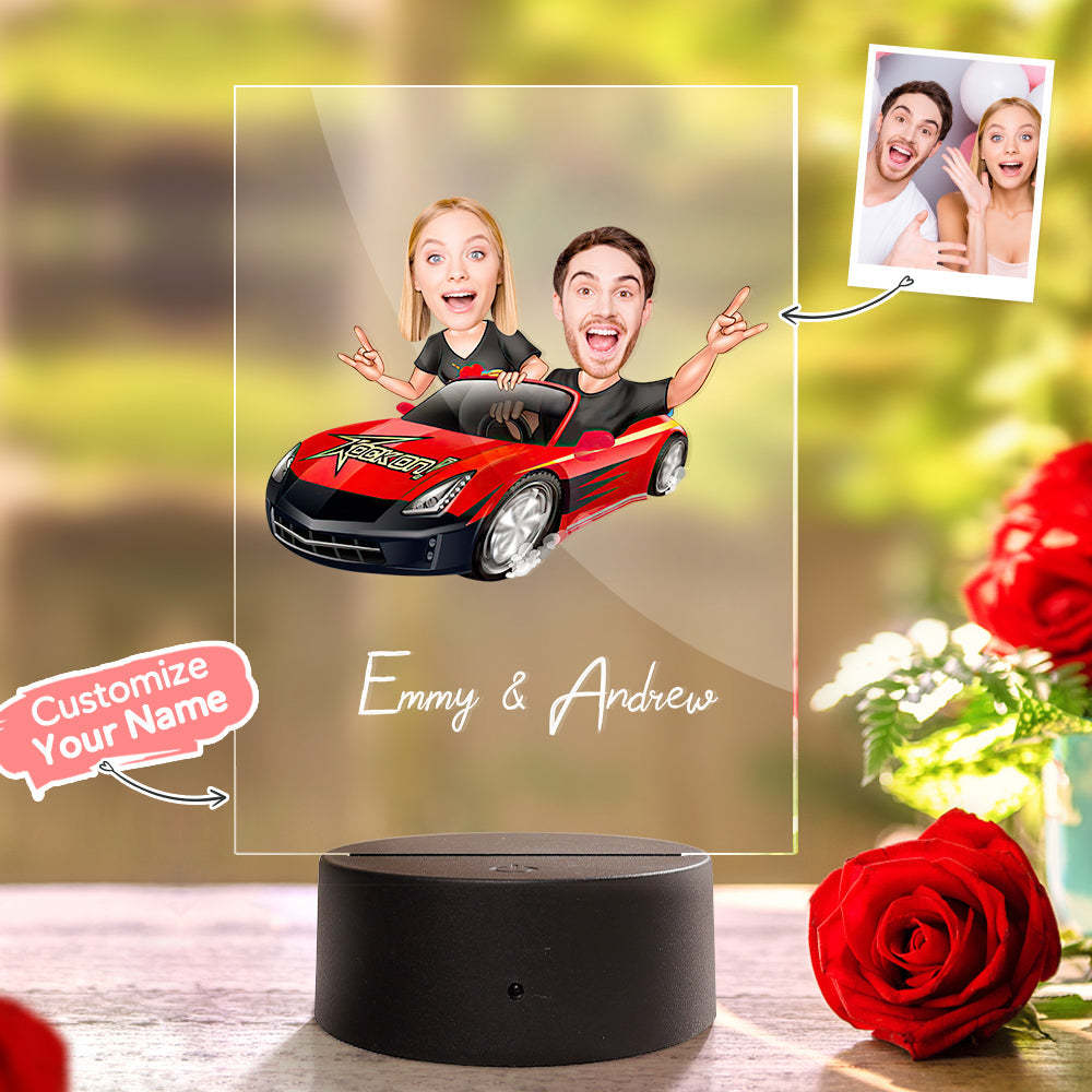 Custom Name and Photo LED Night Light Wooden Base Lamp Funny Gift for Her - 