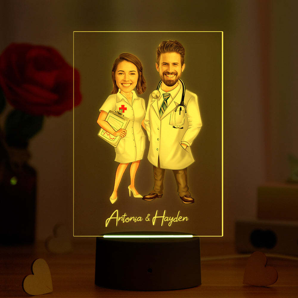 Custom Name and Photo LED Night Light Wooden Base Lamp Personalized Acrylic Lamp -