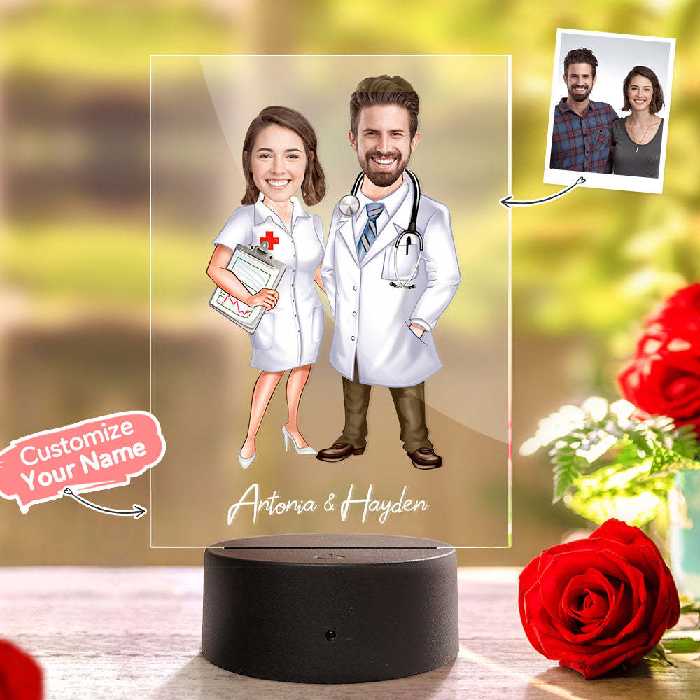 Custom Name and Photo LED Night Light Wooden Base Lamp Personalized Acrylic Lamp -