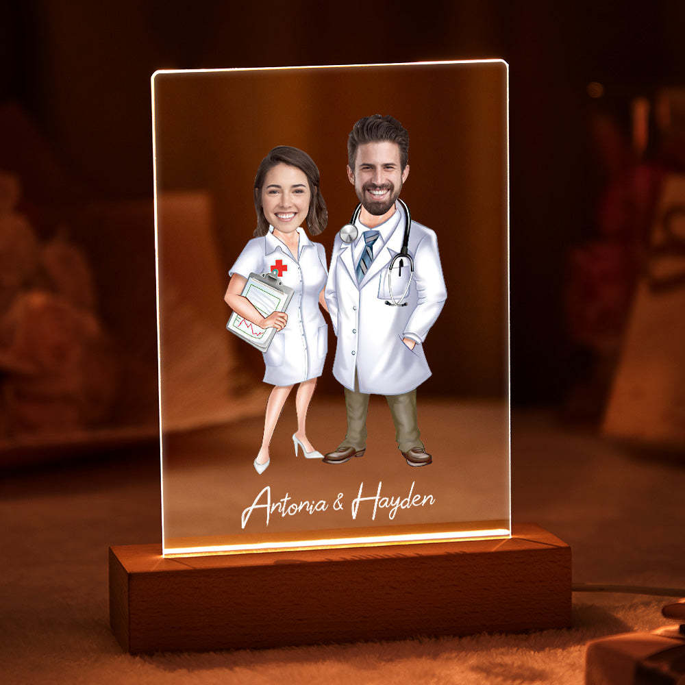 Custom Name and Photo LED Night Light Wooden Base Lamp Personalized Acrylic Lamp -