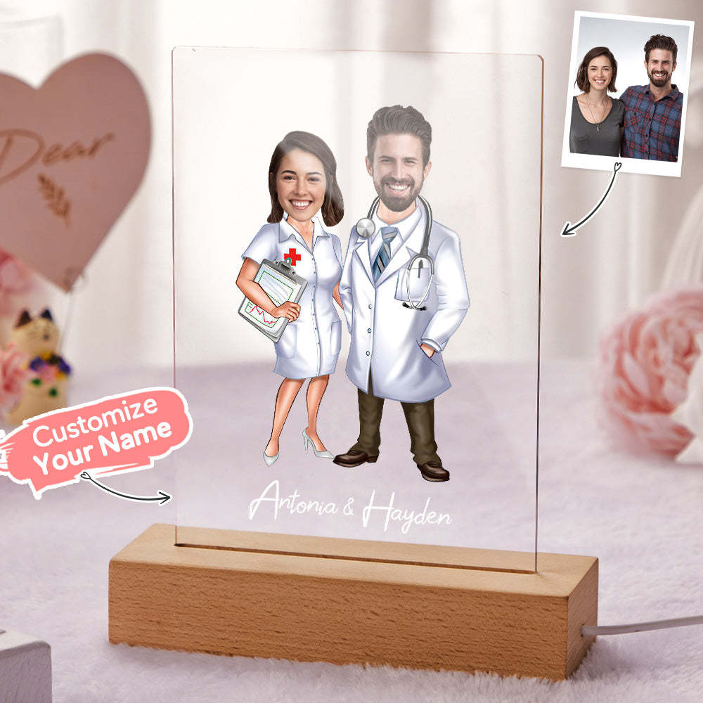 Custom Name and Photo LED Night Light Wooden Base Lamp Personalized Acrylic Lamp -