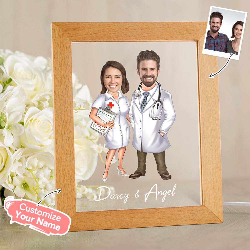 Custom Name and Photo LED Night Light Wooden Base Lamp Personalized Acrylic Lamp -