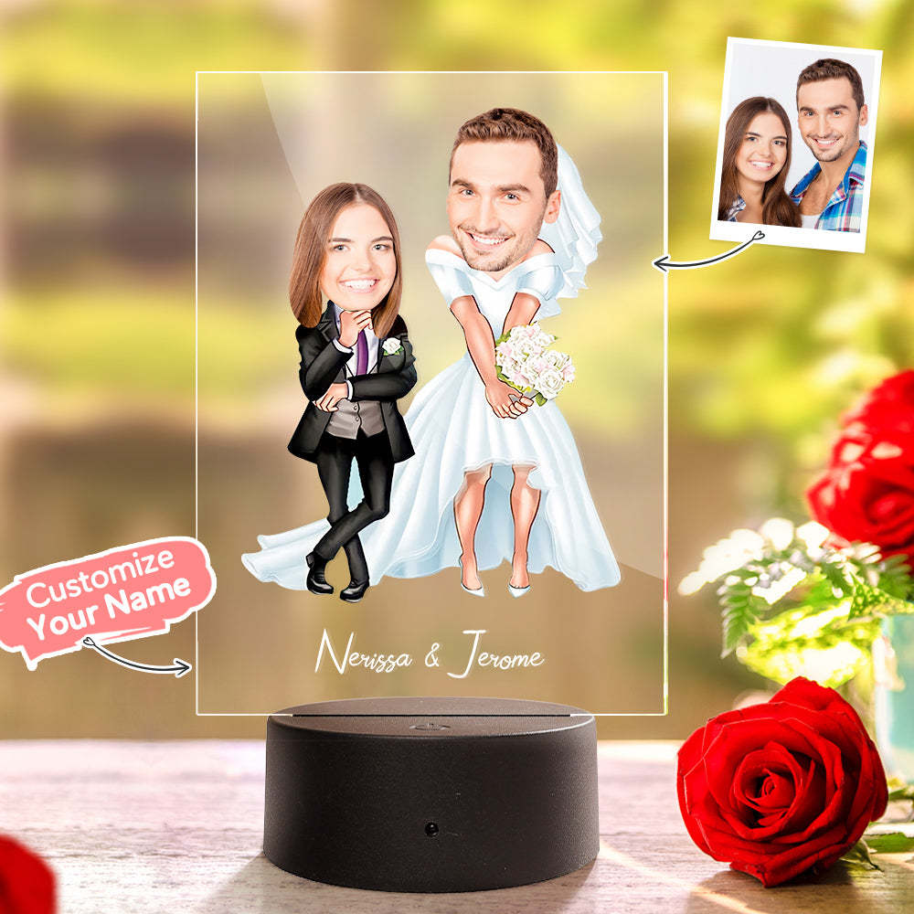Personalized Acrylic Lamp Custom Name and Photo Wodden Frame Night Light -