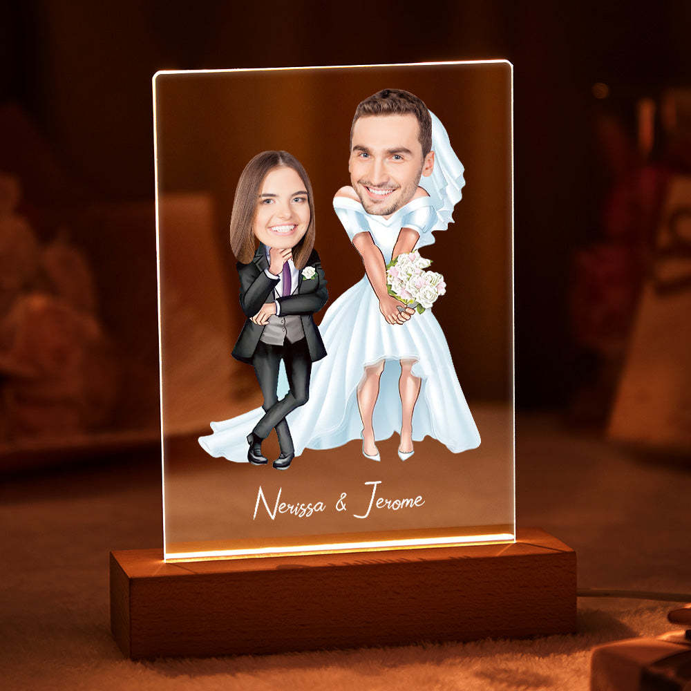 Personalized Acrylic Lamp Custom Name and Photo Wodden Frame Night Light -