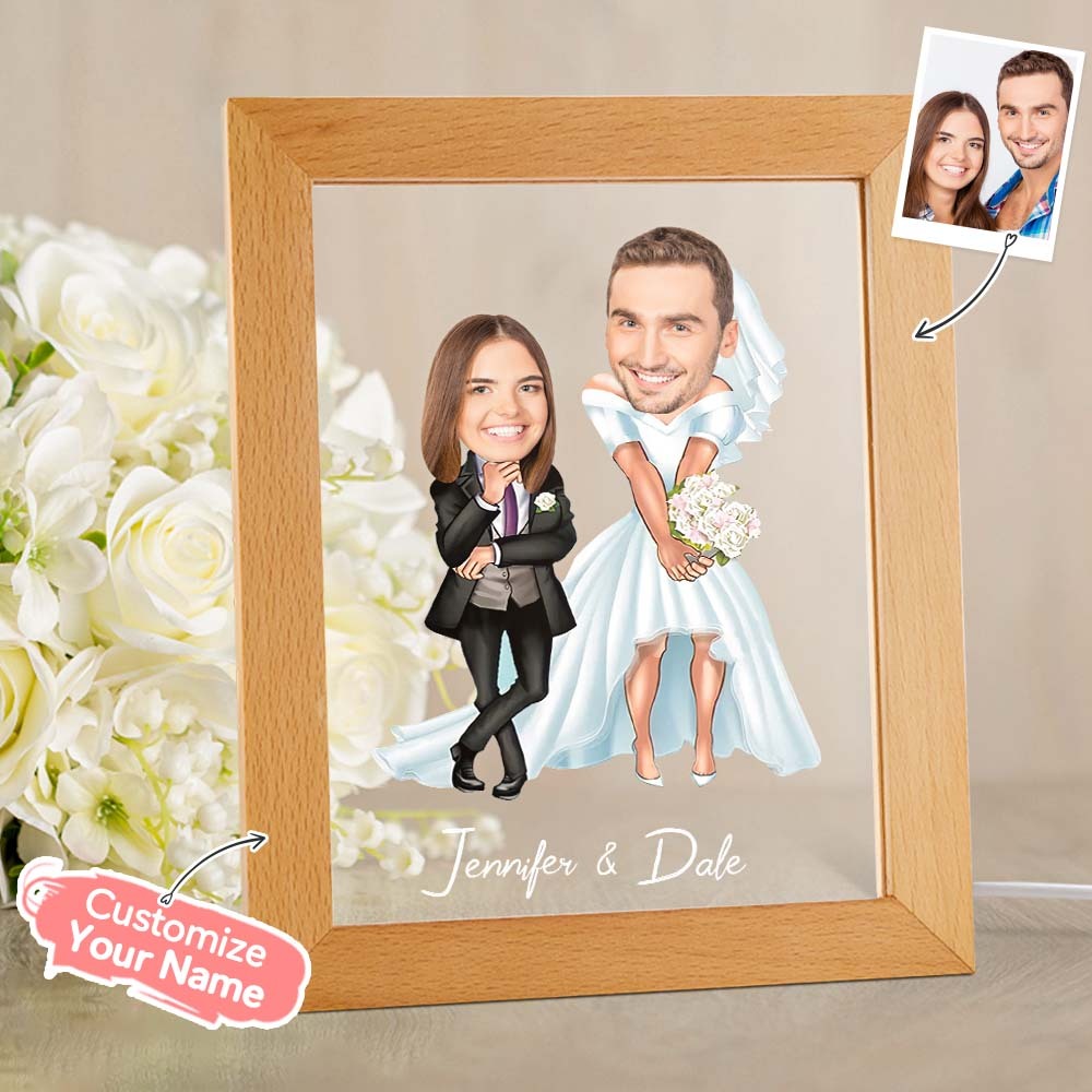 Personalized Acrylic Lamp Custom Name and Photo Wodden Frame Night Light -