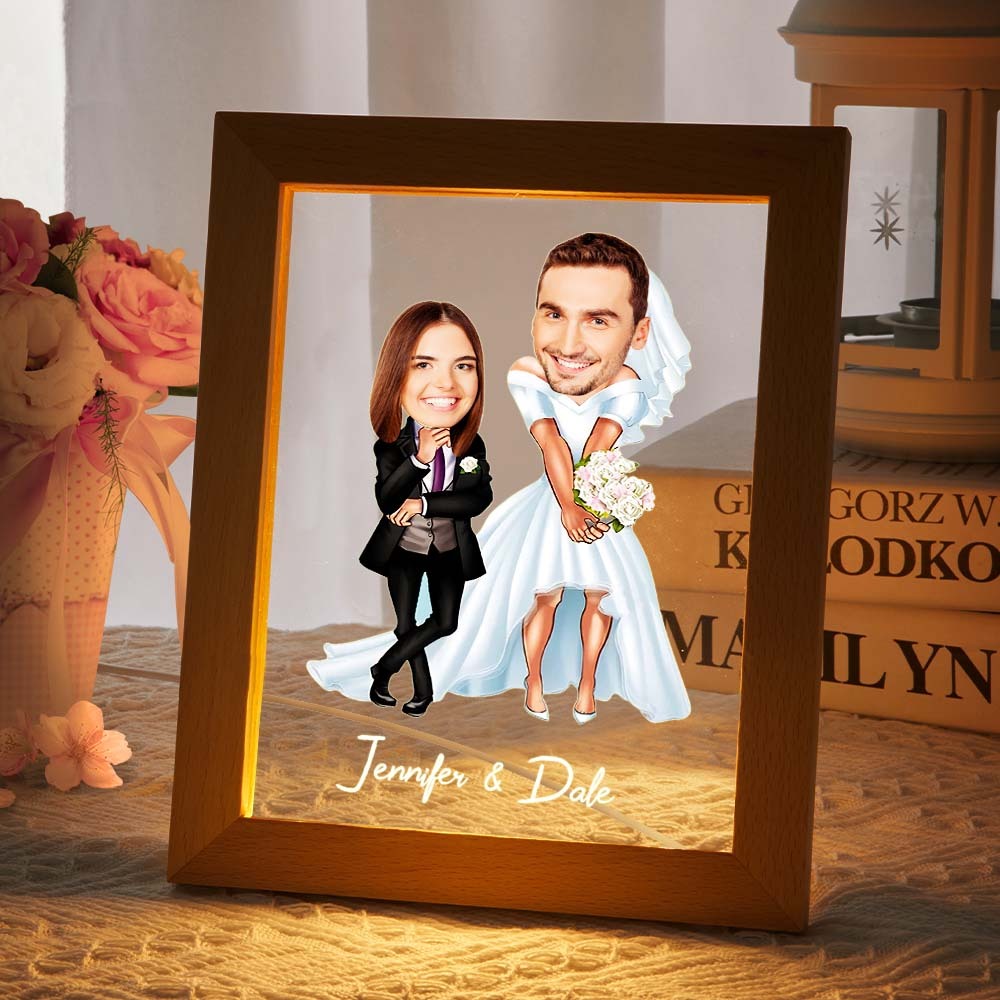 Personalized Acrylic Lamp Custom Name and Photo Wodden Frame Night Light -