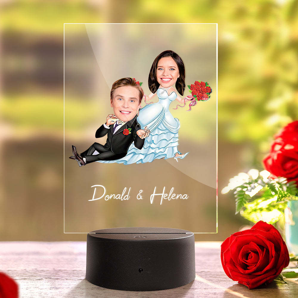 Personalized Couple Photo and Name Acrylic Led Lamp Wooden Base -