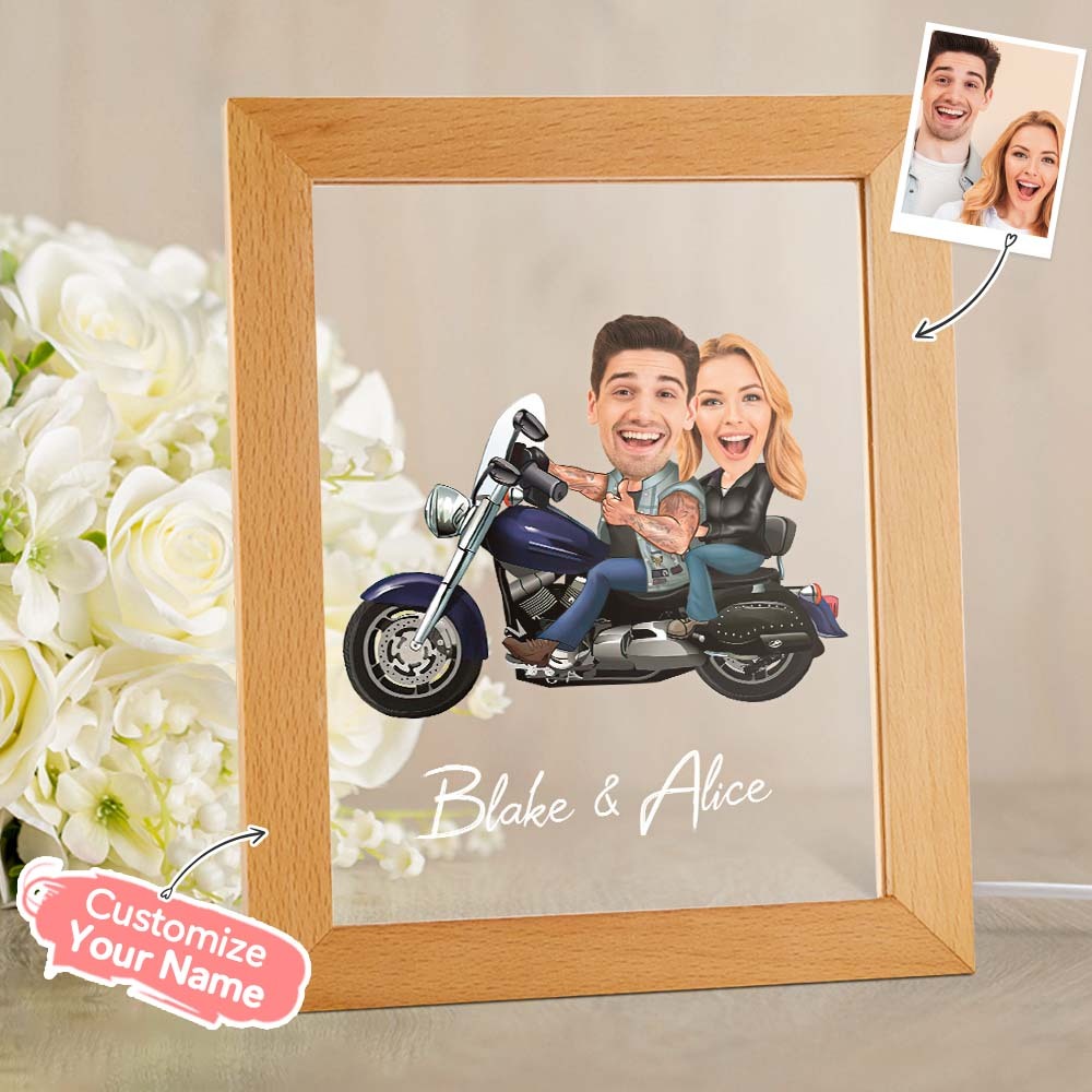 Personalized Couple Photo and Name Acrylic Led Lamp Wodden Frame Night Light -