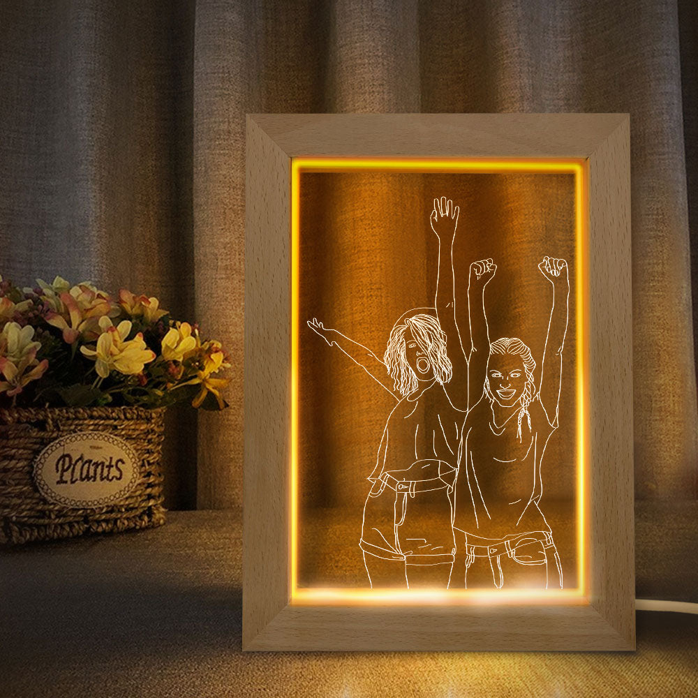 Custom 3D Double Photo Led Lamp Personalised Photo Engraving Frame Nignt Light Gift for Lovers - 