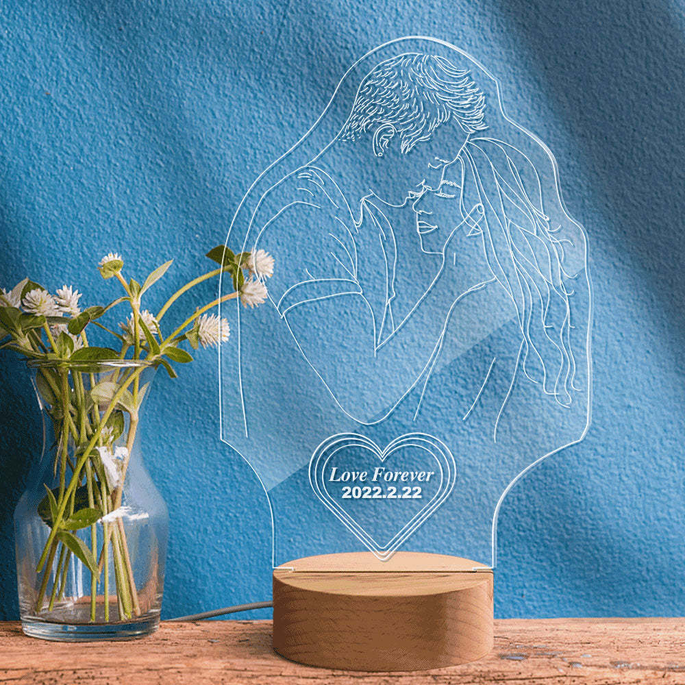 Custom Heart-shaped Engraved 3D Photo Lamp Led Personalized Night Light Gift for Lovers - 