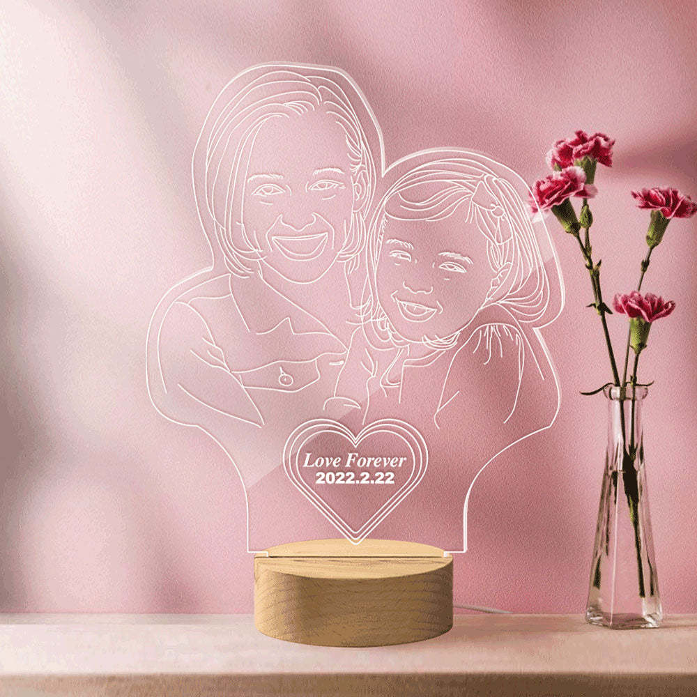 Custom Heart-shaped Engraved 3D Photo Lamp Led Personalized Night Light Gift for Mom - 