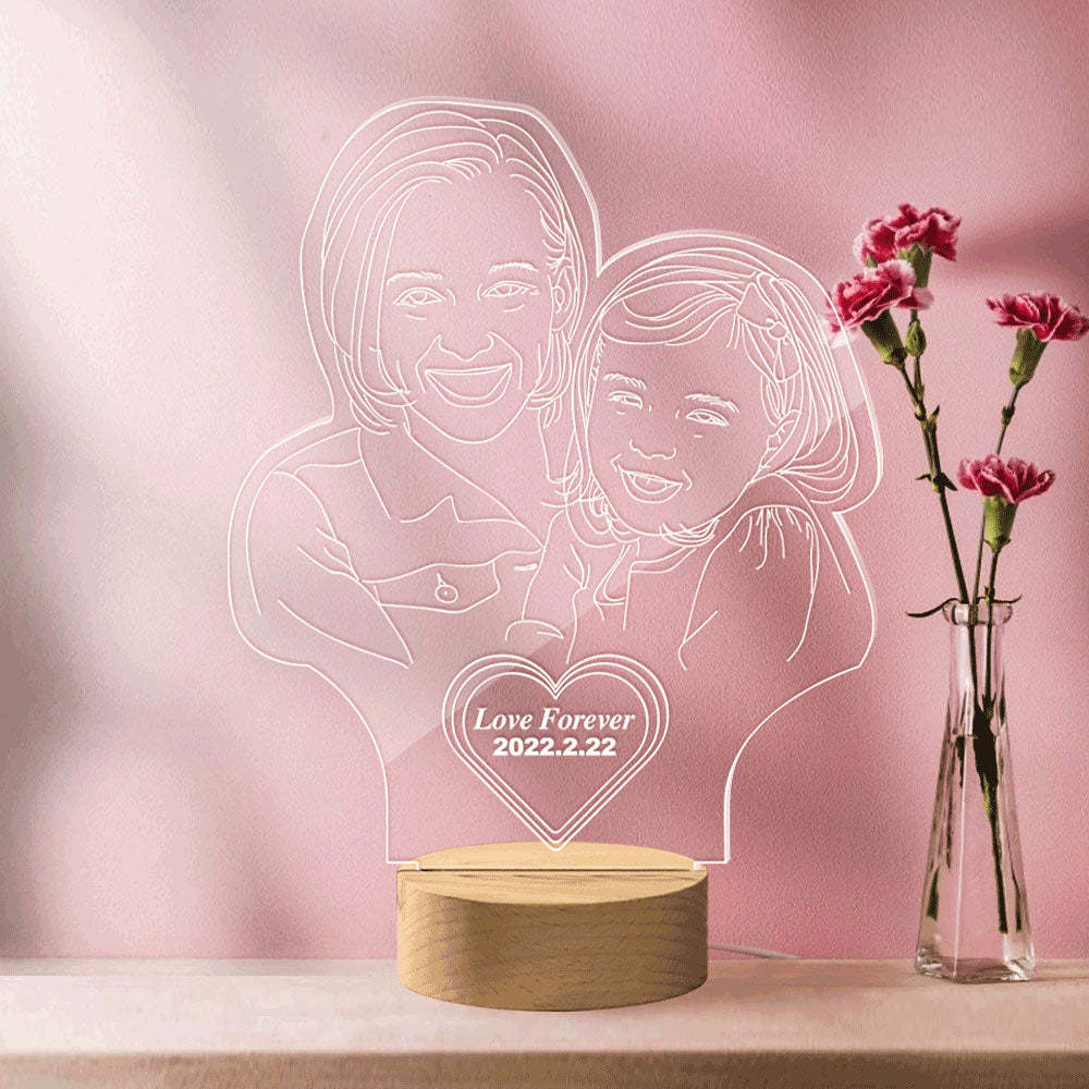 Custom Heart-shaped Engraved 3D Photo Lamp Led Personalized Night Light Gift for Mom -