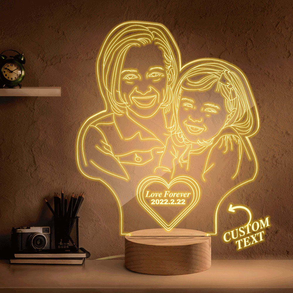 Custom Heart-shaped Engraved 3D Photo Lamp Led Personalized Night Light Gift for Mom - 