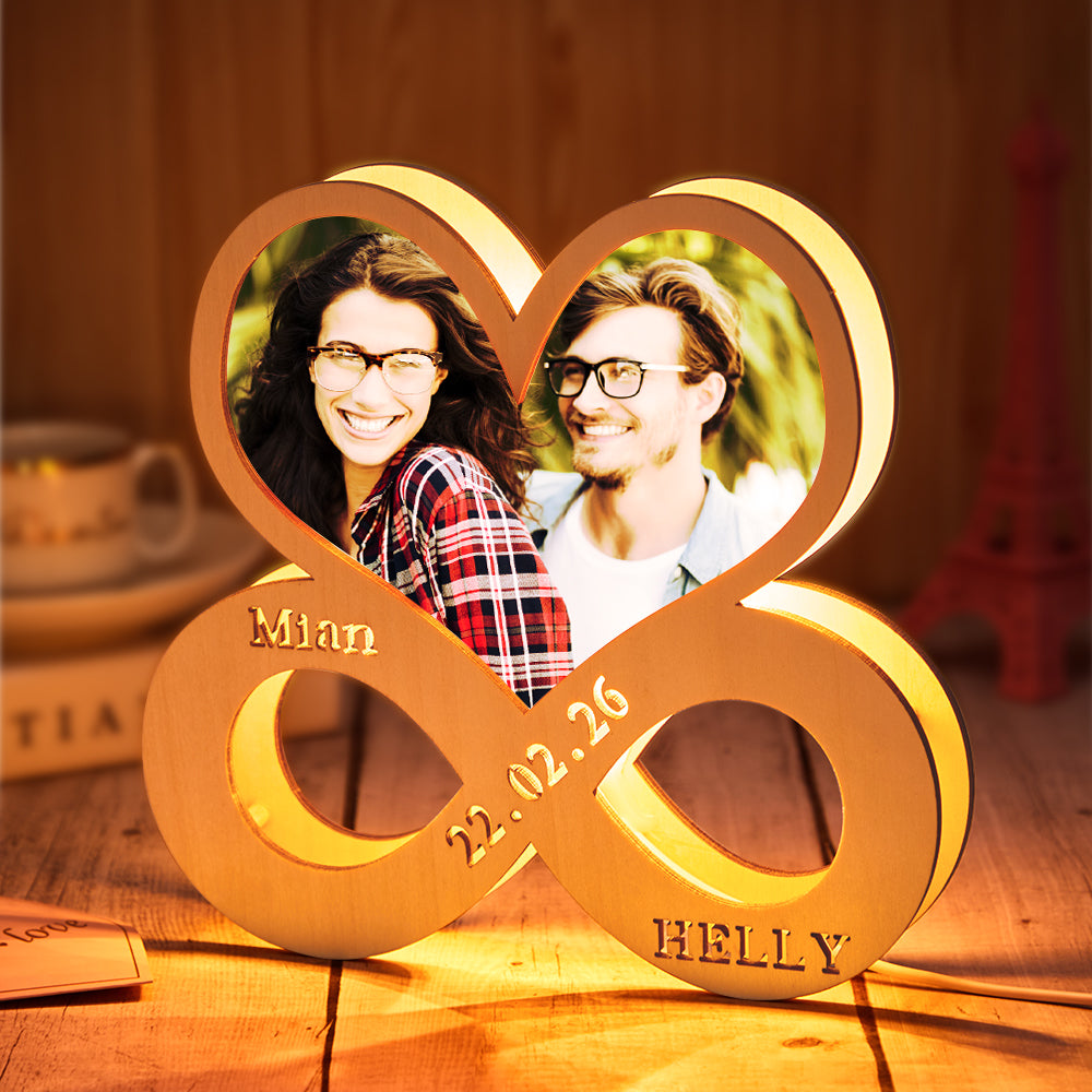 Custom Infinity Heart-shaped Photo Light Personalized Engraved Night Lamp for Valentine's Day and Anniversary - 