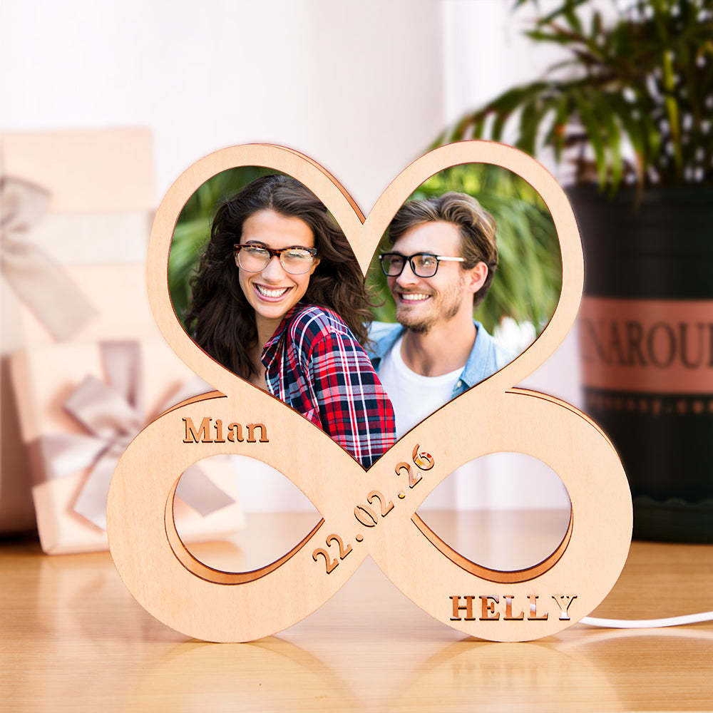 Custom Infinity Heart-shaped Photo Light Personalized Engraved Night Lamp for Valentine's Day and Anniversary -