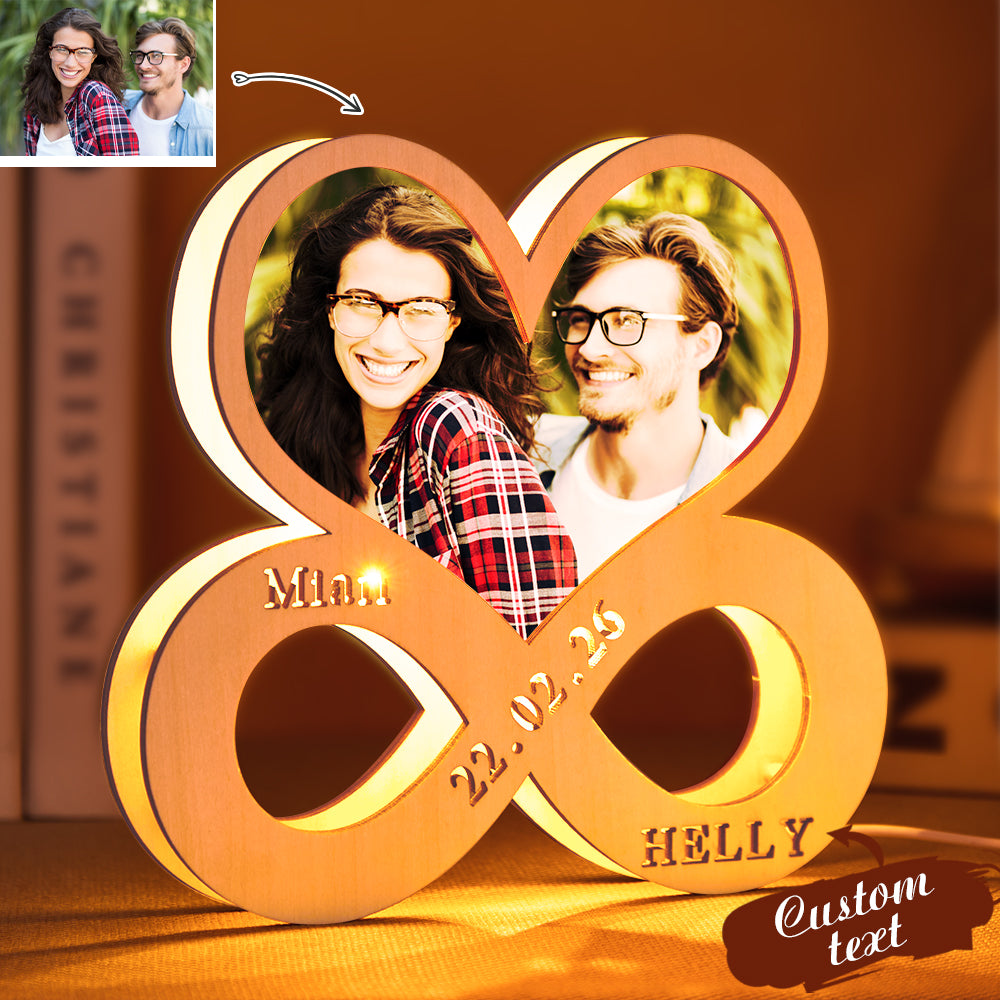 Custom Infinity Heart-shaped Photo Light Personalized Engraved Night Lamp for Valentine's Day and Anniversary - 