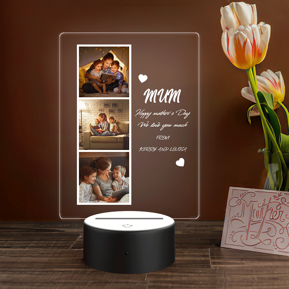 Custom Photo and Name Acrylic Night Light Gift for Mom - 