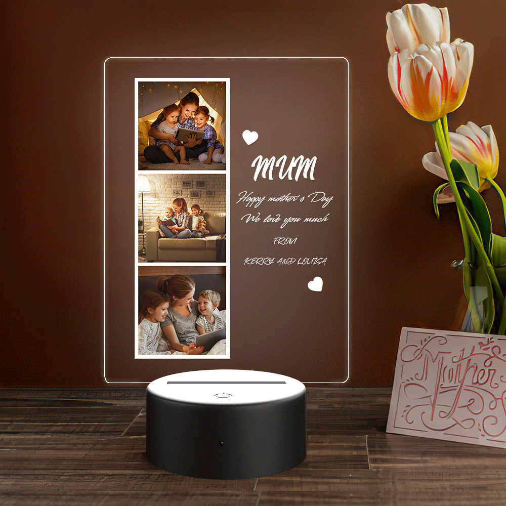 Custom Photo and Name Acrylic Night Light Gift for Mom -