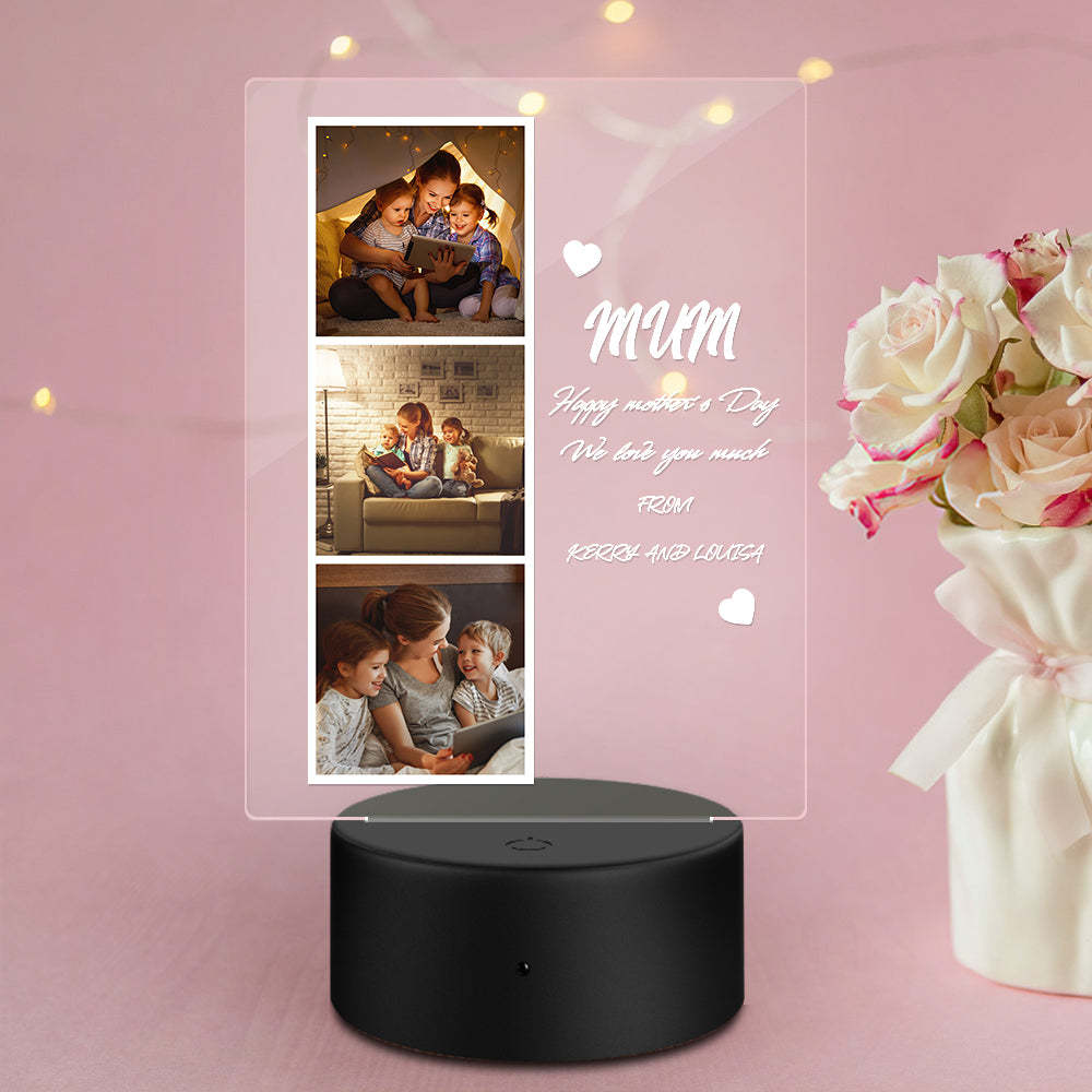 Custom Photo and Name Acrylic Night Light Gift for Mom - 